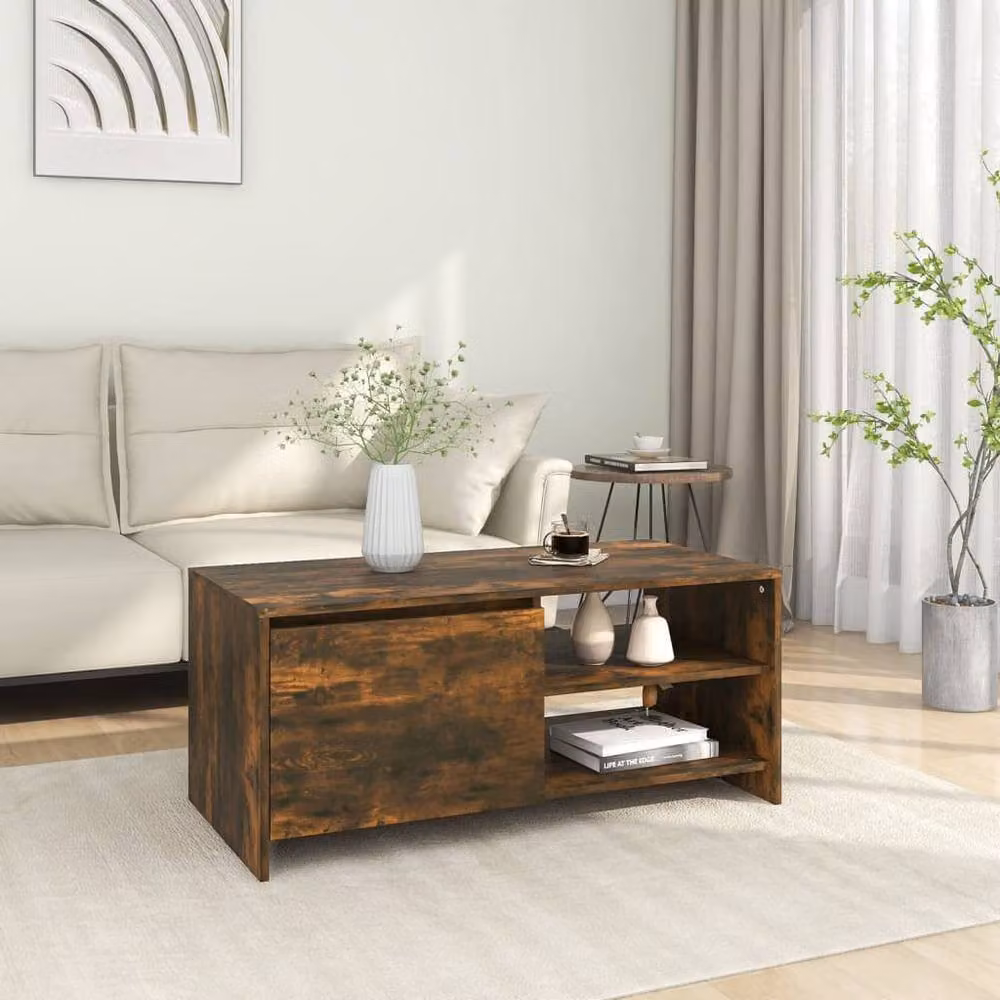 Berkfield Home Modern Rectangular Coffee Table in Smoked Oak Brown, W/D/H: 102 x 50 x 45 cm – 2