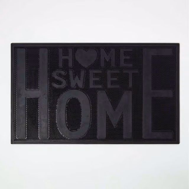 Homescapes Black Rubber Non-Slip and Weatherproof Rectangular Doormat