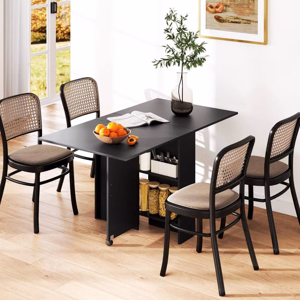 Wyld Haus Kafa Laso Black Drop Leaf Folding Dining Table with Shelves and Castors, W/D/H: 75 x 75 x 75 cm – 3
