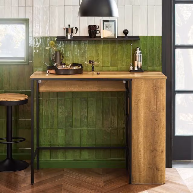 SoBuy Industrial Brown and Black Extendable Drop Leaf Bar Table