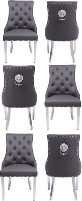 Home Luxe Interior Set of 6 Majestic Hudson Grey Leather Lion Knocker Dining Chairs – 1