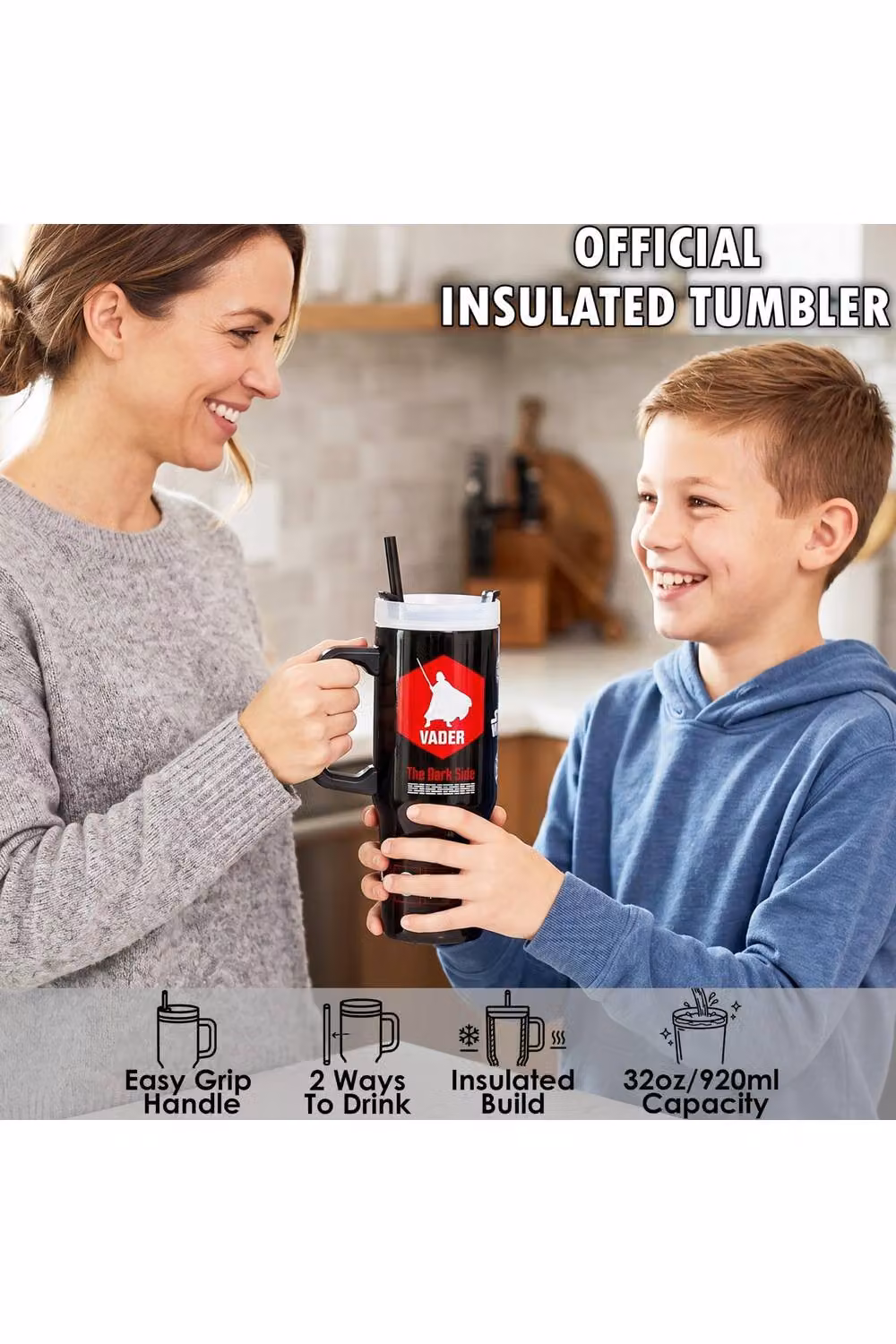 Get Trend Star Wars Insulated Stainless Steel Tumbler with Straw and Handle, 920ml, Black/Multicolour – 8