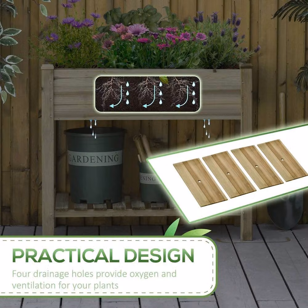 KORVIXA Brown Wooden Raised Garden Bed with Legs and Storage – 5