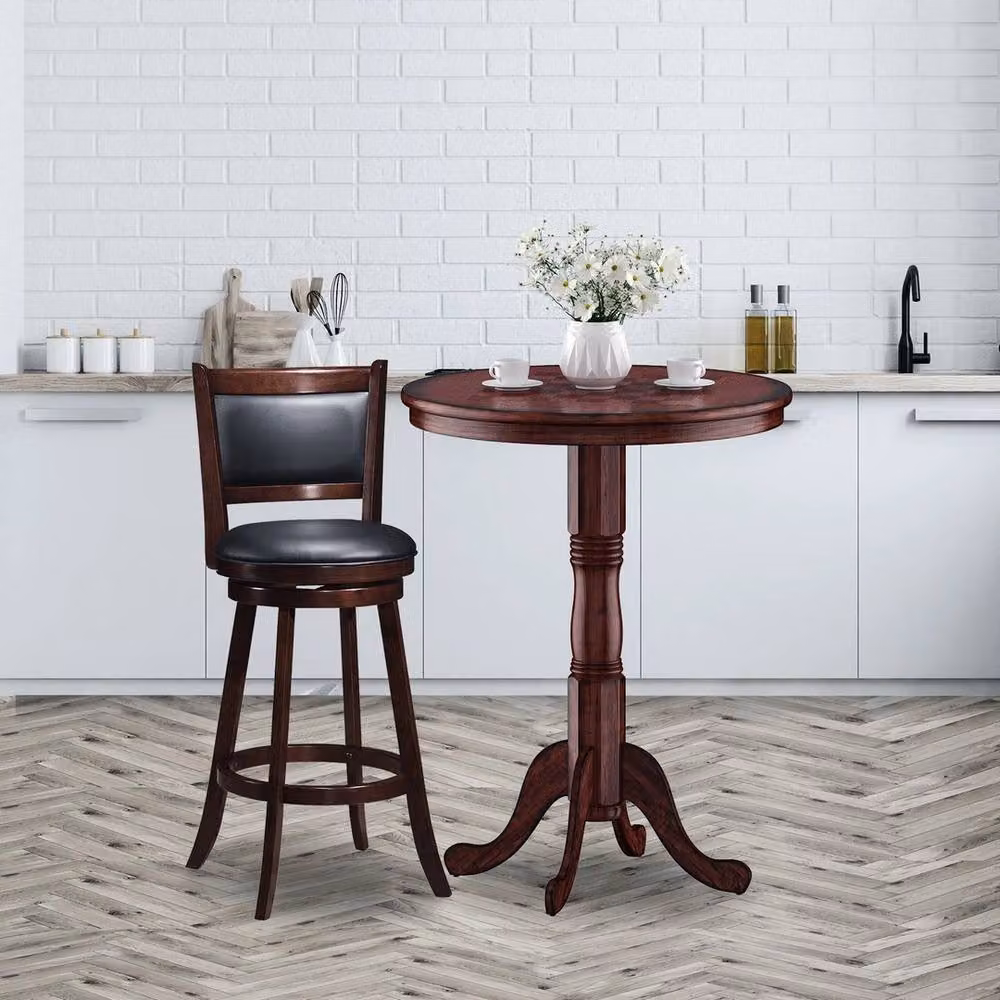 VOGREX Round Rubberwood Pedestal Side Table in Brown, H 76.0 cm x W 106.0 cm – 2