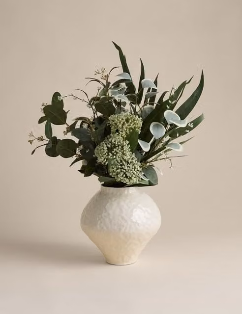 M&S Large Artificial Potted Eucalyptus Arrangement in Green with Ceramic Pot