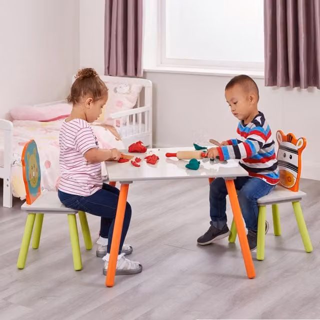 Liberty House Toys Lion and Zebra Childrens Table and Chairs Set in Multicolour, Grey and White
