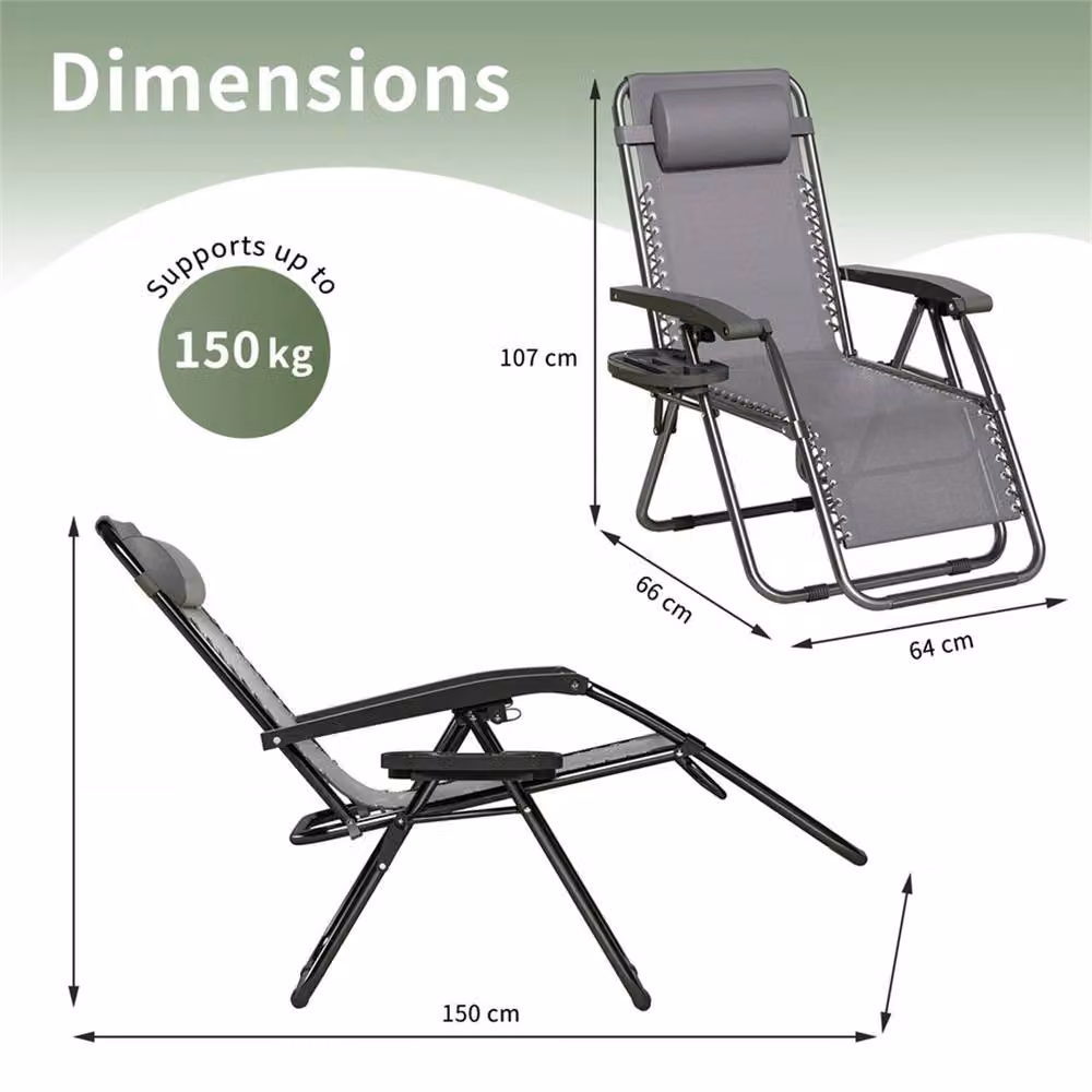 Nordara Grey Zero Gravity Chair with Textilene Fabric and Adjustable Headrest – 3