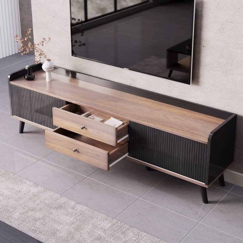 BTM TV Cabinet with 2 Drawers and Sliding Doors, W: 160 cm, D: 40 cm, H: 58 cm – 4
