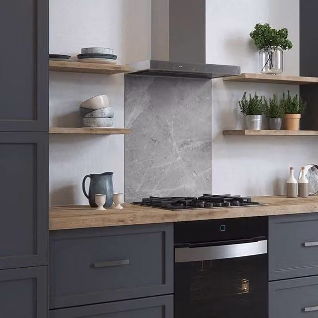 House Beautiful Pietra Grey Marble Look Glass Kitchen Splashback, W: 90 cm, H: 75 cm – 2