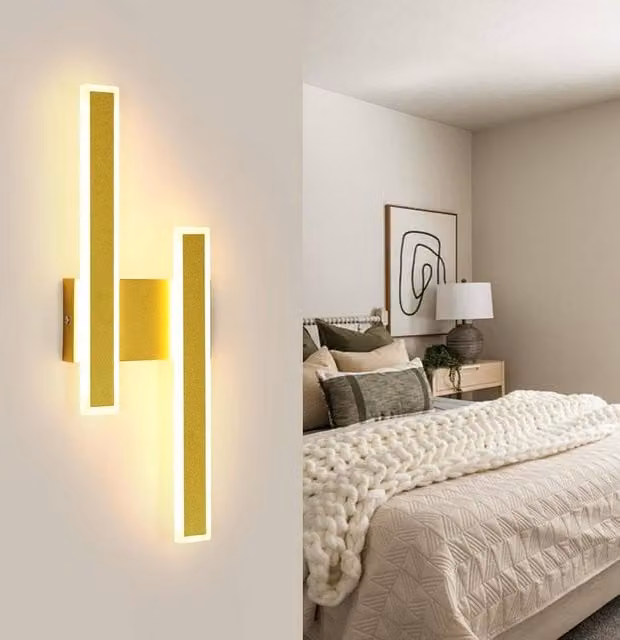 Goeco Modern LED Wall Light, 32 W, Creative Long Parallel Design, 3000 K Warm White, Gold – 1