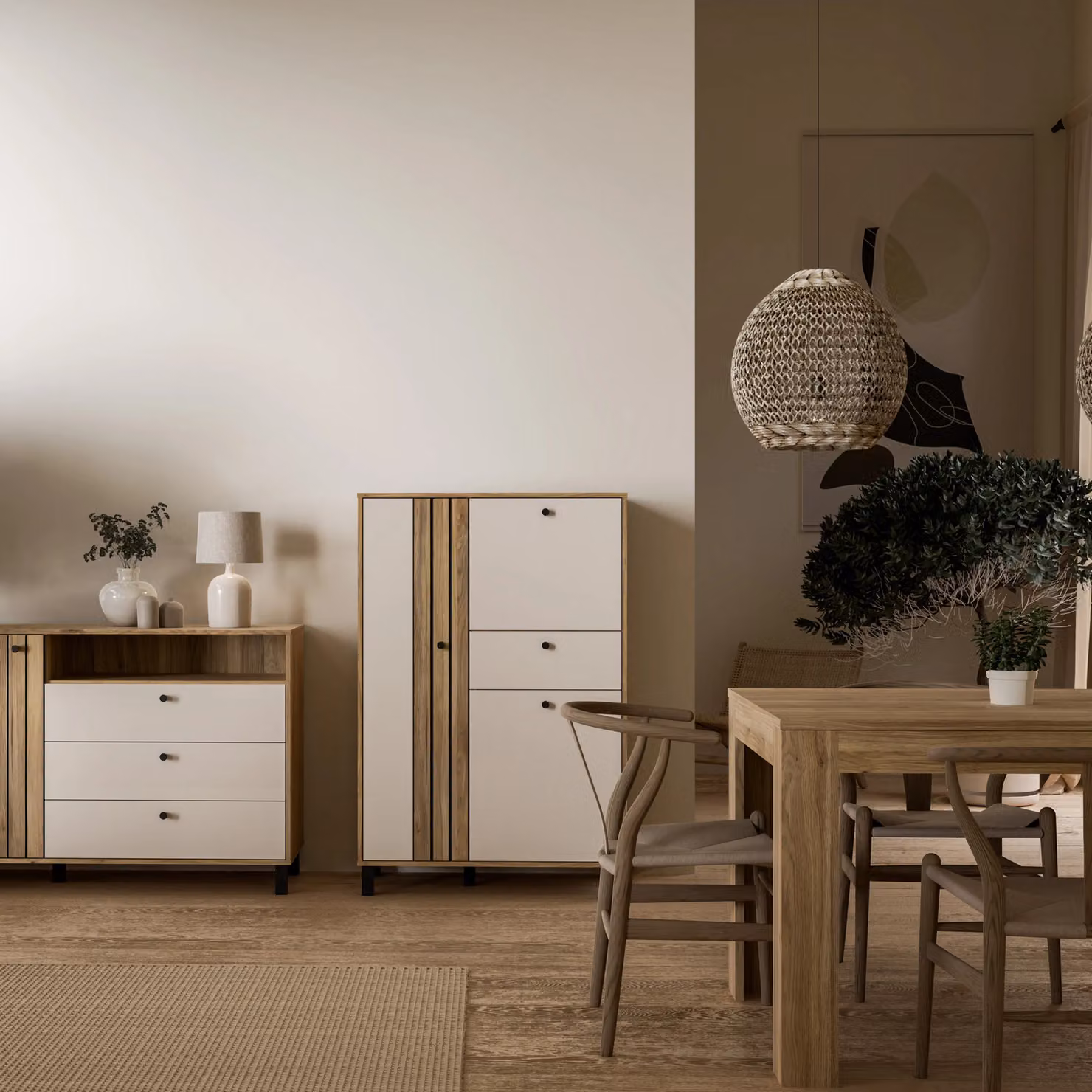 Furniture To Go Grafton 3 Door 1 Drawer Industrial Cabinet in Beige and Oak – 3