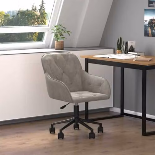 vidaXL Velvet Swivel Task Chair in Grey, W/D/H: 56 x 61.5 x 72 cm – 2