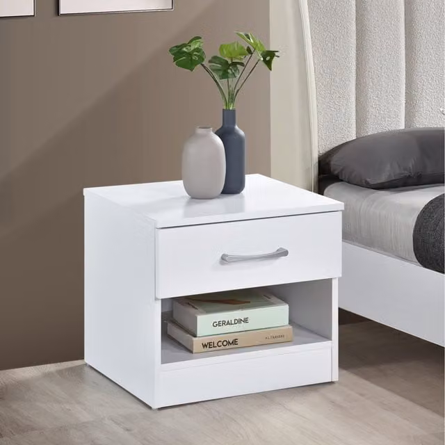 Swish Furniture Highbury 1 Drawer Open Shelf Bedside Table in White