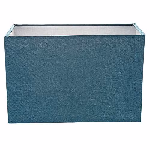 Happy Homewares Modern Rectangular Fabric and Metal Lamp Shade in Petrol Blue and White, Length: 29 cm