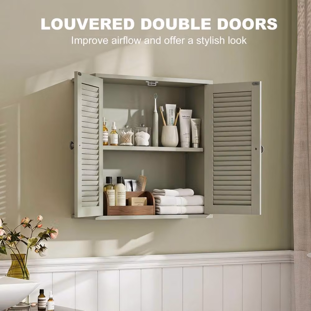 HOMCOM Wall-Mounted Bathroom Cabinet with Hinged Doors and Internal Shelves, Green – 2