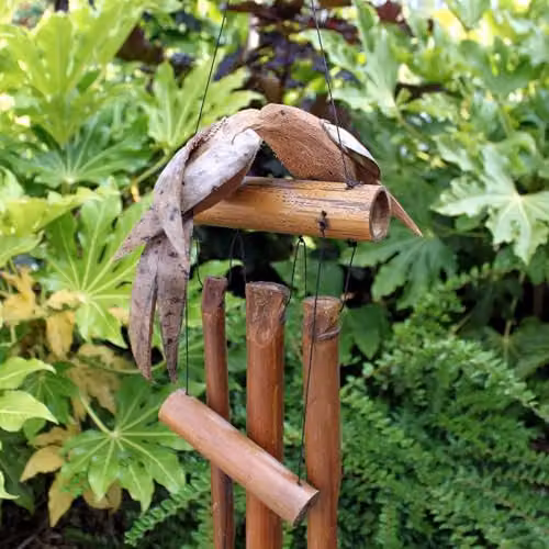 KDMD Brown Coconut Twin Birds Hanging Windchimes