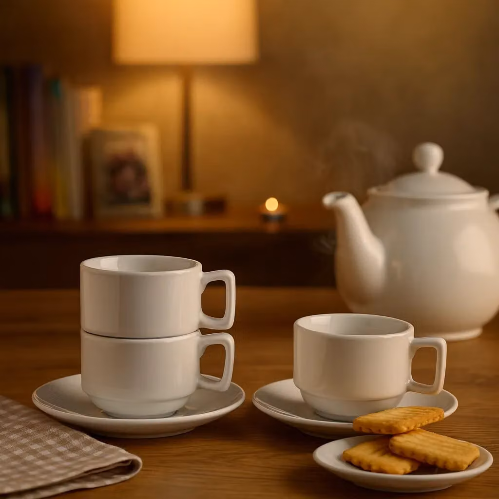 Argon Tableware 48pc Classic White Porcelain Stacking Teacup and Saucer Set – 2