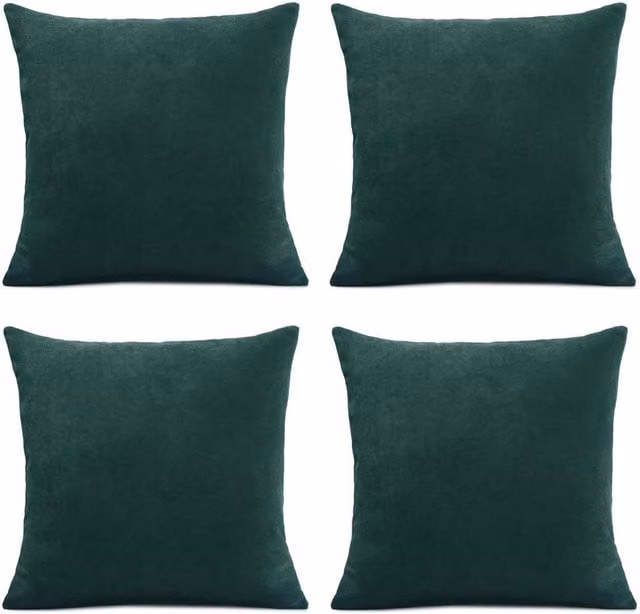 Luxor Living Set of 4 Green Velvet Chenille Square Cushions with Removable Washable Covers, W/D/H: 45 x 45 x 45 cm