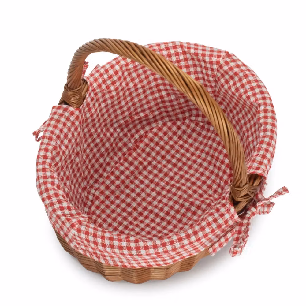 Red Hamper Double Steamed Oval Wicker Shopping Basket with Cotton Lining and Handles, Red – 2