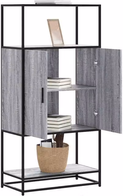 Berkfield Home Grey Sonoma Highboard in Engineered Wood and Metal, W/D/H: 68 x 35 x 139 cm