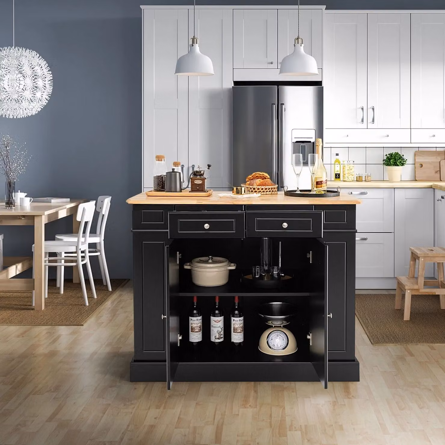 Costway Kitchen Island Storage Cupboard with Drop Leaf Countertop and 2-Door Cabinet in Black – 3
