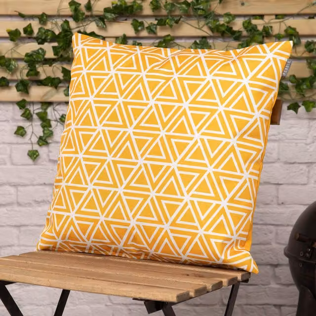ICON Yellow Geometric Pattern Waterproof Indoor and Outdoor Square Cushion, W/D/H: 43 x 43 x 43 cm – 1