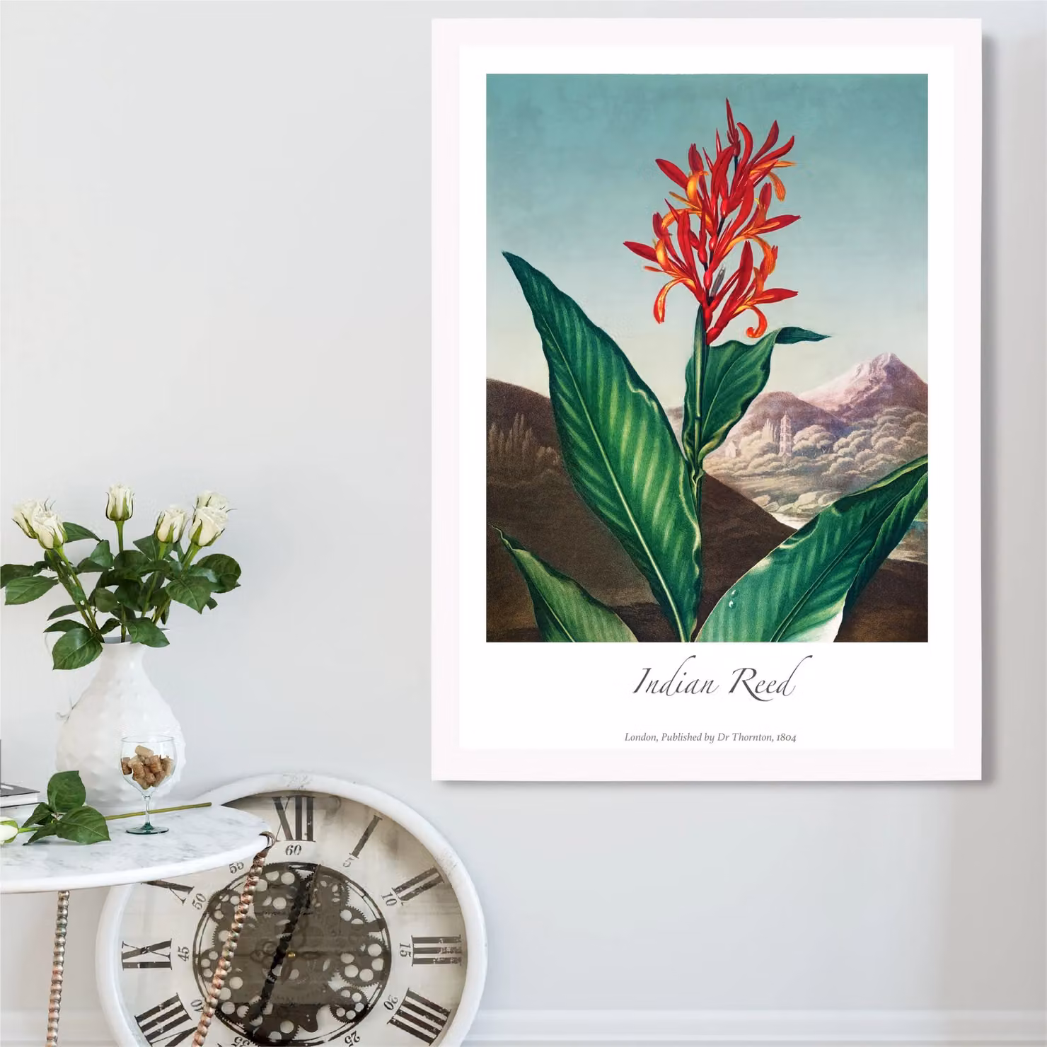 ARTZE Vintage Floral Indian Reed Framed Print, Multicolour Botanical Illustration in a White Wood Frame – 2