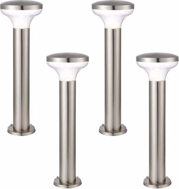 Loops 4 Pack LED Outdoor Post Bollard Lights in Silver Stainless Steel, Height: 50 cm
