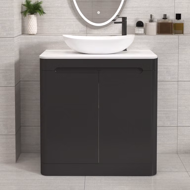 Royal Bathrooms Venice 800mm Matt Nocturne Black Floor Standing 2 Door Vanity Unit with Cesar Basin