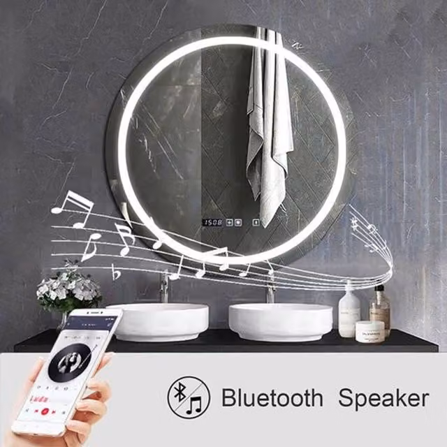 ENER-J Round LED Bluetooth Speaker Bathroom Mirror with Touch Switch, White, Diameter: 70 cm