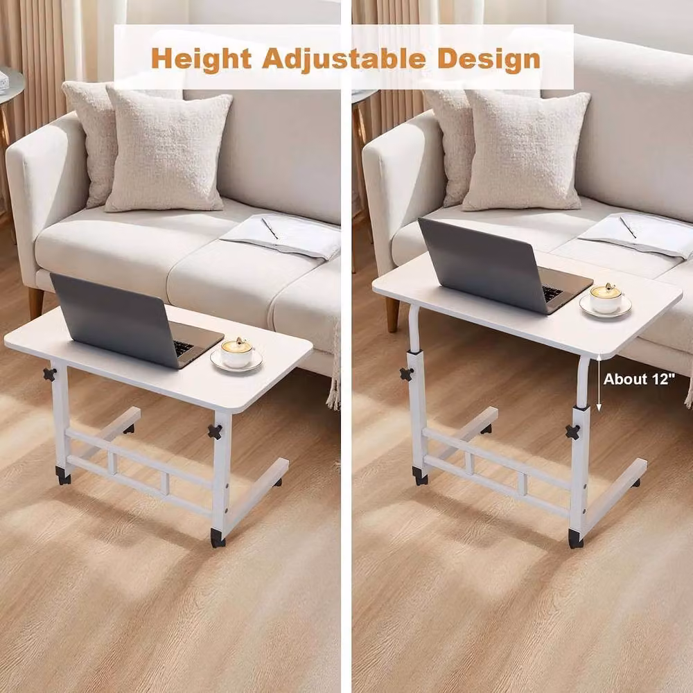 London Boutique Height Adjustable Rolling Laptop Table and Home Workstation in White – 5