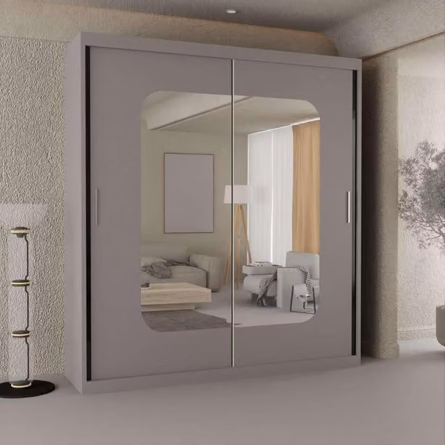 Merikan Grey Double Mirror Sliding Wardrobe W/H: 180 x 217 cm – 1