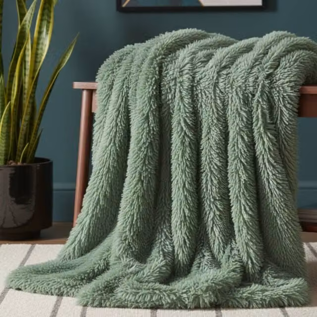 Snug City Extra Fluffy Plush Throw Blanket in Green, W/D/H: 150 x 200 cm – 1