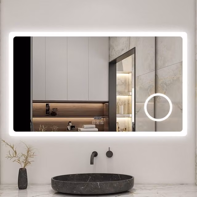 AicaBathroom LED Bathroom Mirror with Bluetooth Speaker and Dimmable CCT Lights, White, Width: 120 cm