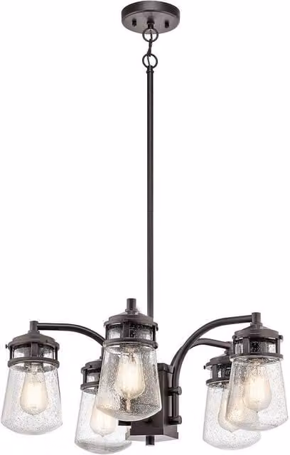 Netlighting Lyndon 5 Light Outdoor Chandelier Pendant in Bronze with Transparent Glass, IP44, E27, Height Adjustable – 1