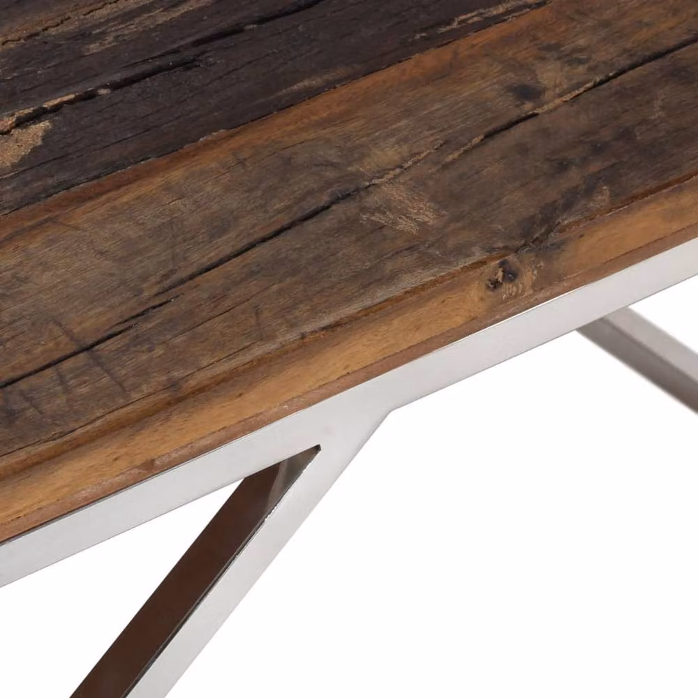 Berkfield Home Modern Square Coffee Table in Silver Stainless Steel and Solid Wood – 4