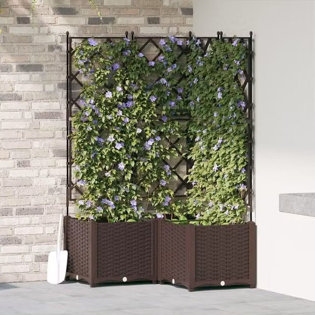 Berkfield Home Garden Planter with Trellis, 3 Piece Set, Brown, W/D/H: 80 x 80 x 143 cm