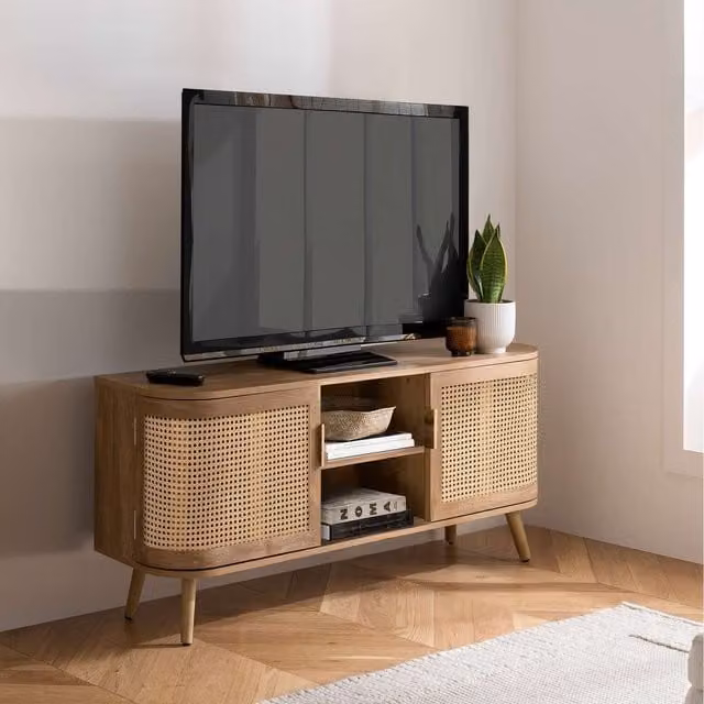 Birlea Sark Modern Rattan TV Entertainment Unit and Small Curved Cabinet in Black and Brown