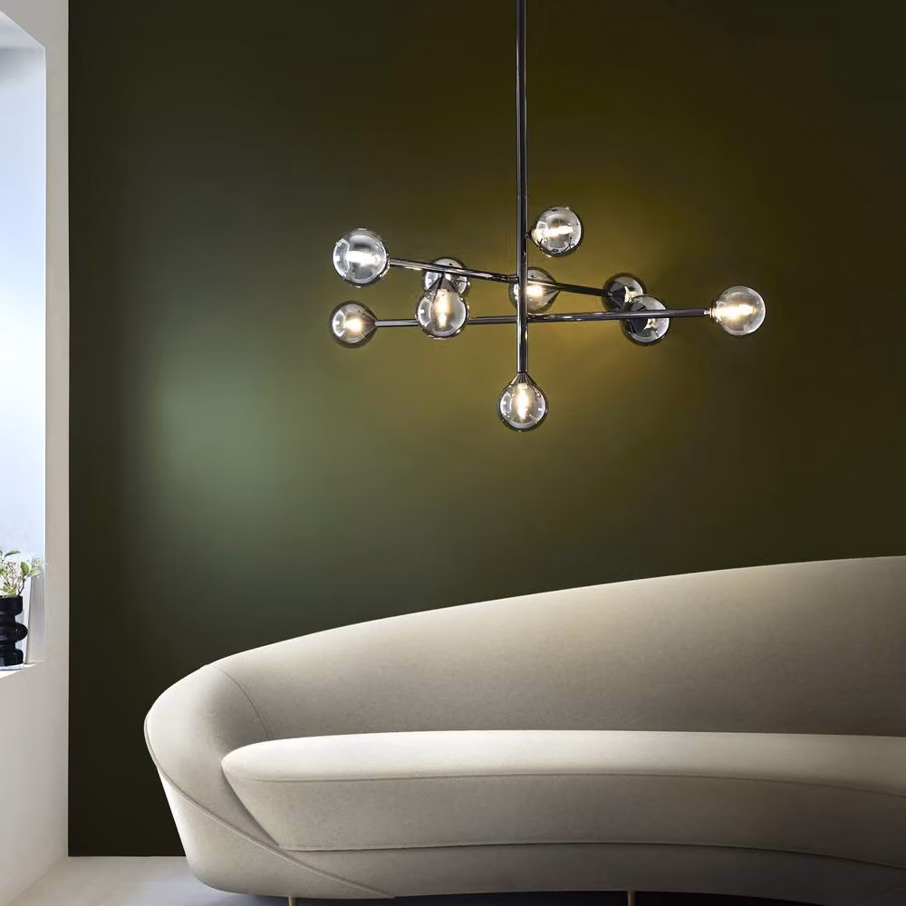 Netlighting Grosseto Multi Arm Pendant Light in Black Chrome with Smoked Mirror Glass and 10x5W LED – 2