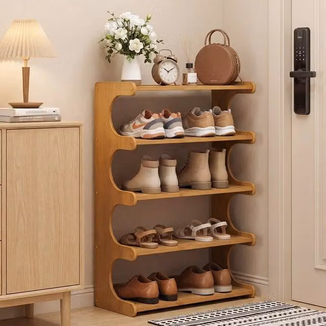 FORGEVIO 5 Tier Narrow Bamboo Shoe Rack in Brown