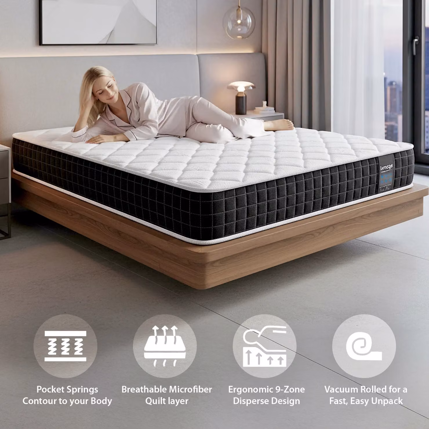 Limoge Cloud Medium Pocket Sprung Mattress in White, Single, W/D/H: 90 x 190 x 27 cm – 3