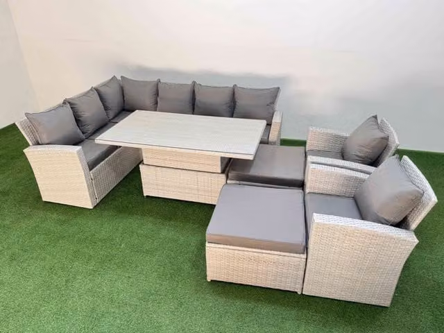 Fimous 10 Seat Garden Furniture Corner Sofa Set with Armchair in Light Grey
