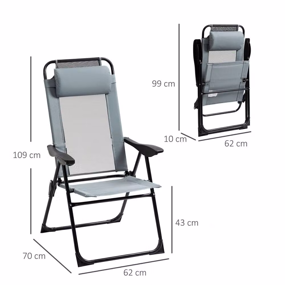EONLION Set of 2 Grey Textilene Folding Recliner Chairs with Armrests – 2