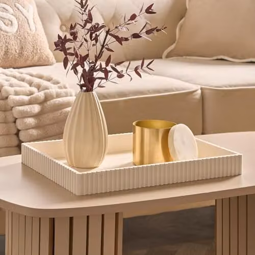 OHS Ribbed Rectangular Decorative Tray in Beige, W/D/H: 25.0 x 25.0 x 4.0 cm – 1
