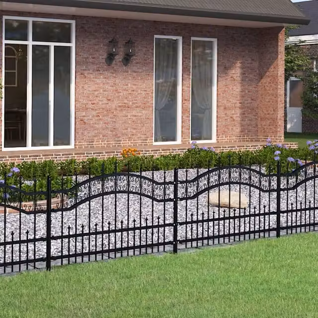 Berkfield Home Spear Top Garden Fence, Black Powder-coated Steel, Height: 115 cm – 1