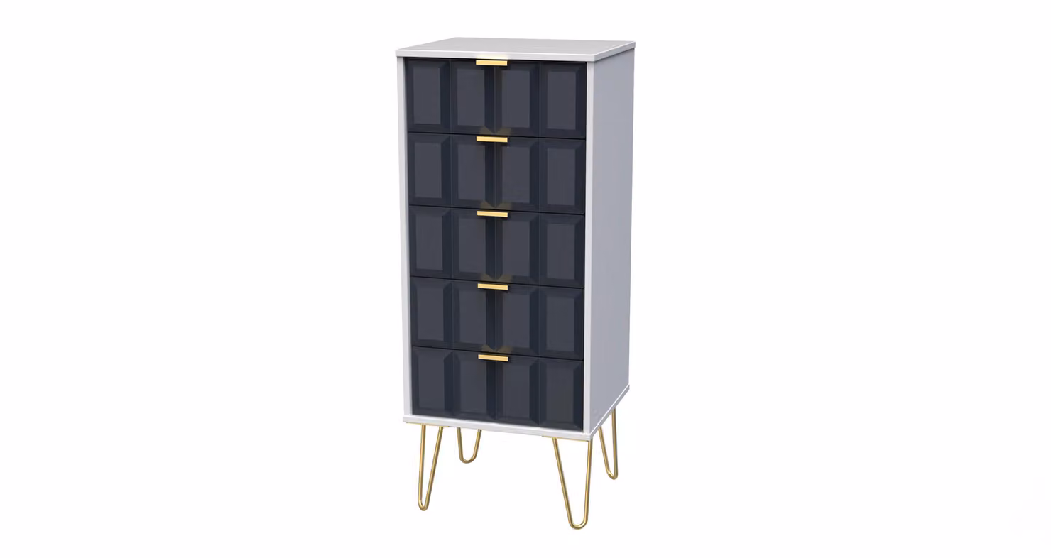 2 U Metro 5 Drawer Tall Bedside Cabinet in Dark Blue and Gold, Ready Assembled – 2