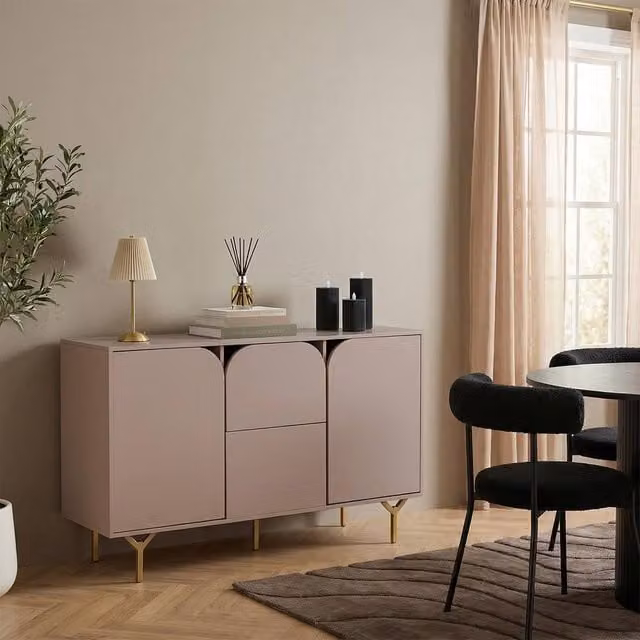 OHS Modern Curved Sideboard Buffet Cabinet Storage Unit in Beige – 1