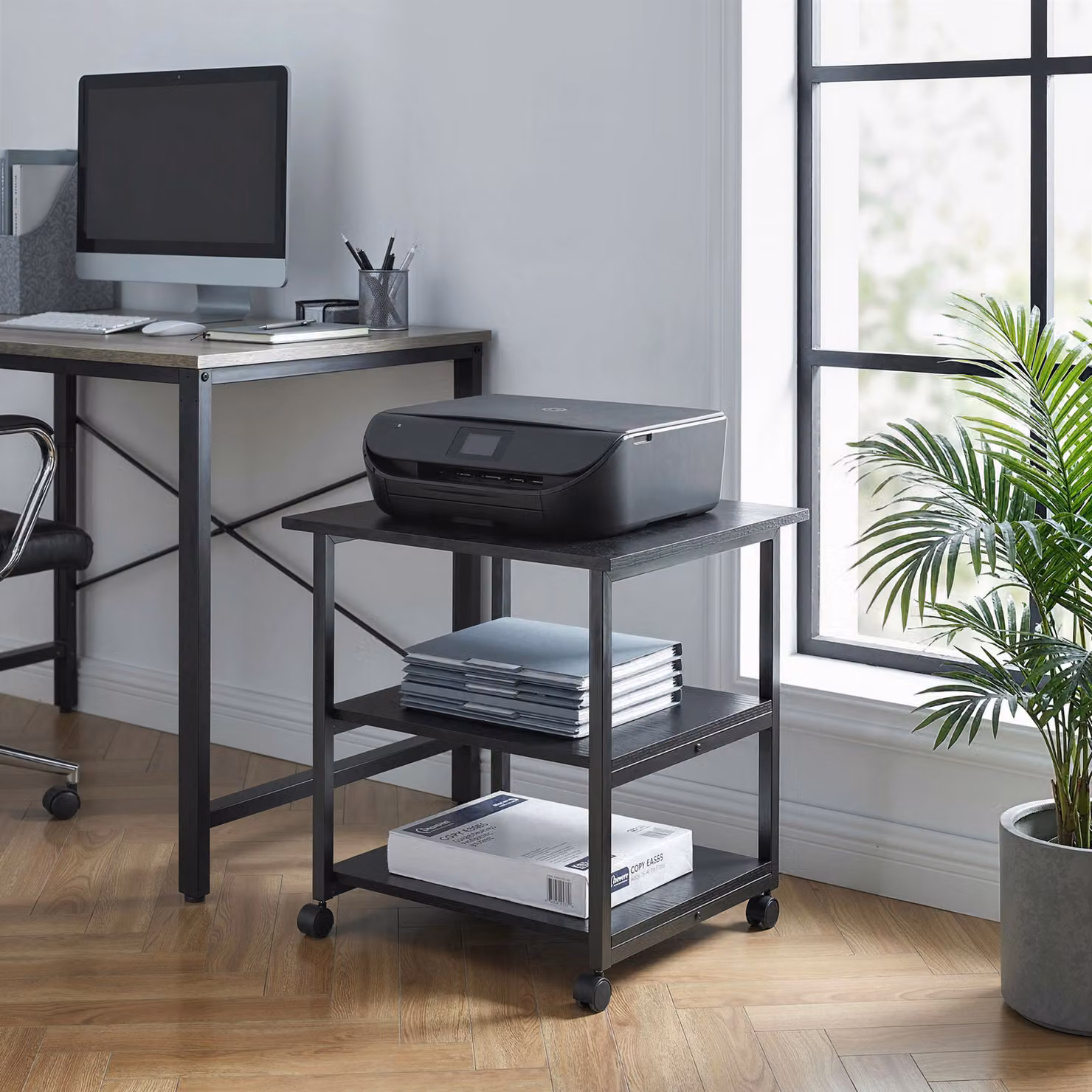 HOMCOM 3-Tier Mobile Printer Stand with Storage Shelf in Black, W/D/H: 50 x 50 x 52.5 cm – 7