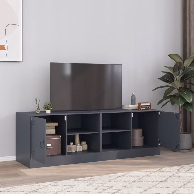Berkfield Home Set of 2 Modern Anthracite Steel TV Cabinets, W/D/H: 67 x 39 x 44 cm