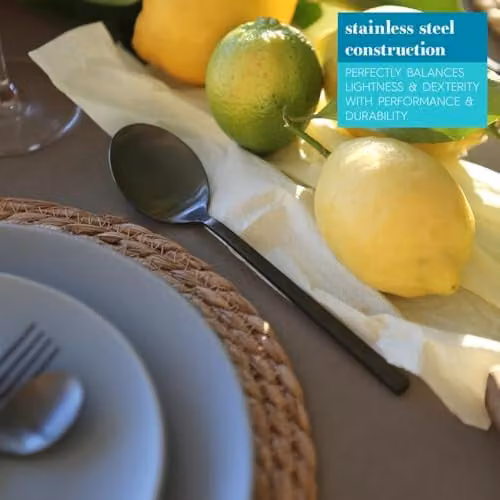 Argon Tableware Stainless Steel Dessert Spoons, Matte Black, Pack of 8